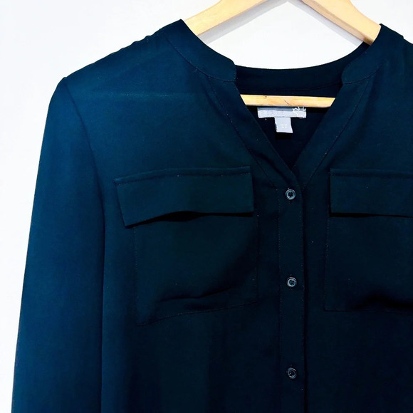 SEARS – Black sheer long-sleeve blouse | Button-down top - Picture 2 of 8